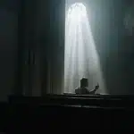 Persona che guarda dalla finestra con luce naturale, simbolo di speranza e resilienza