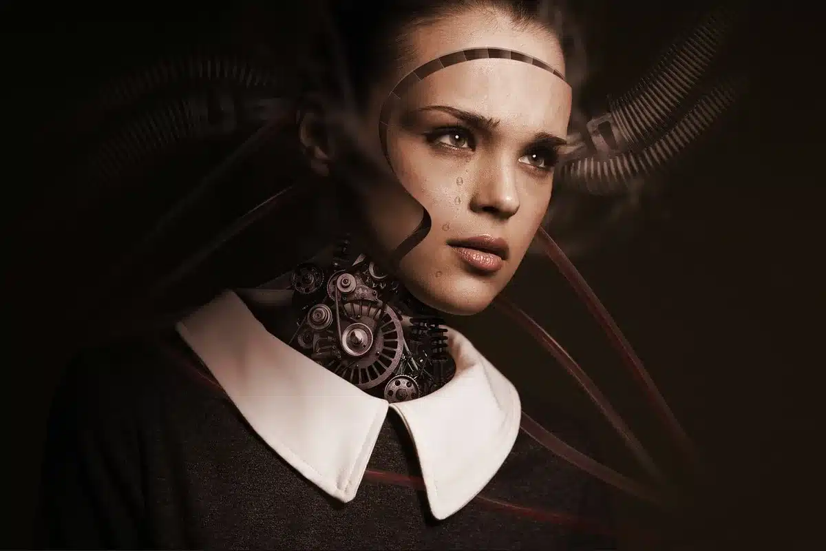 Rappresentazione simbolica di intelligenza artificiale e creazione di forme di vita futuristiche